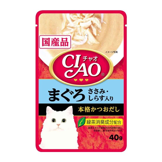 CIAO Cat Treat Creamy Soup Pouch Tuna Maguro & Chicken Fillet Topping Shirasu 40g