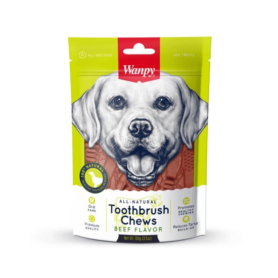 Wanpy Dog Treat All Natural Toothbrush Chew Beef Flavour 100g 