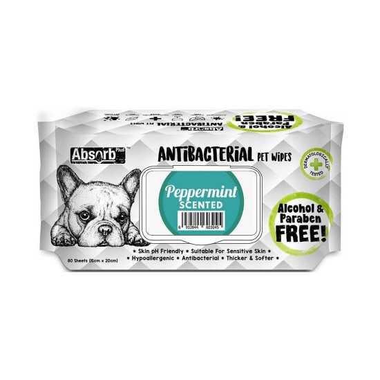 Absorb Plus Antibacterial Pet Wipes Peppermint