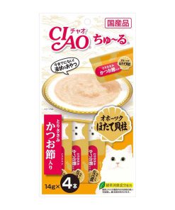 CIAO Cat Treat Churu Chicken Fillet Scallop and Sliced Bonito 14g x 4