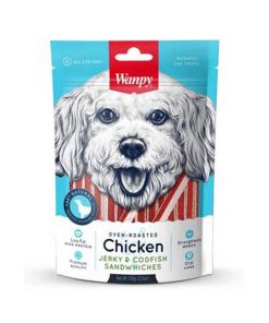 Wanpy Dog Treat Oven Roasted Chicken Jerky and Codfish Sandwich 100g