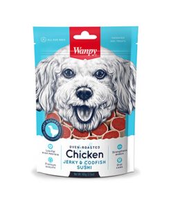 Wanpy Dog Treat Oven Roasted Chicken Jerky and Codfish Sushi 100g