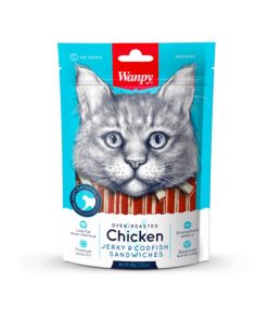 Wanpy Cat Treat Oven Roasted Chicken Jerky and Codfish Sandwich 80g