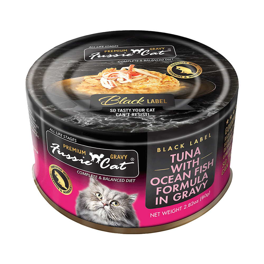 Fussie Cat Black Label Tuna with Ocean Fish in Gravy 80g