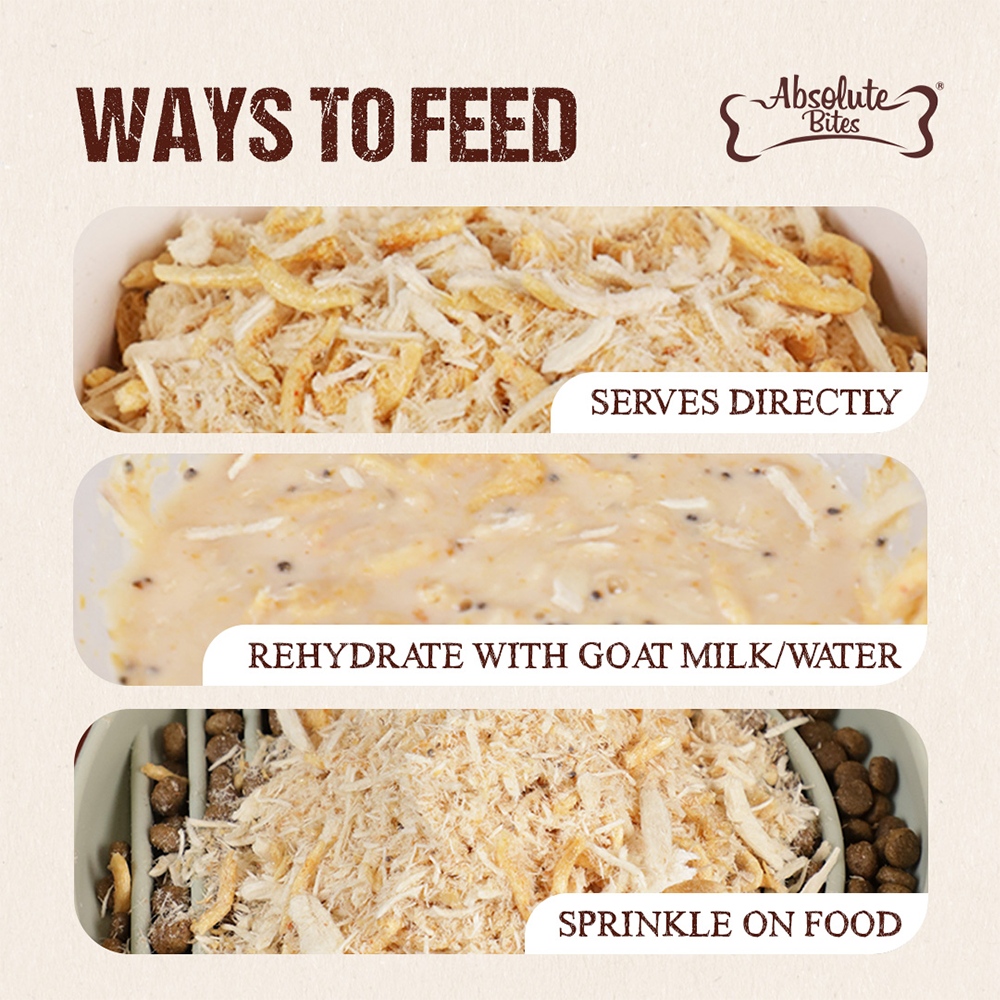 Absolute Bites Freeze Dried Wild Flakes Toppers for Cats and Dogs - Chicken with Goat Milk Recipe 100g-03