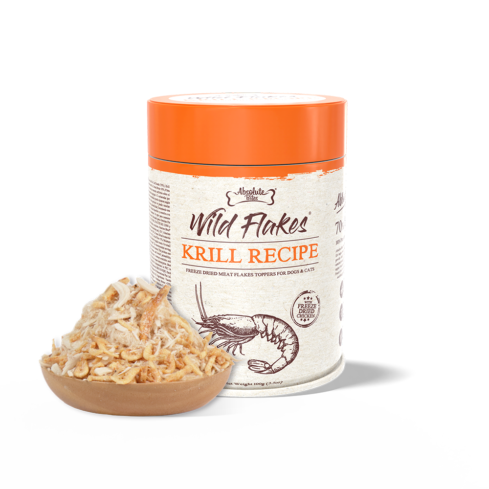 Absolute Bites Freeze Dried Wild Flakes Toppers for Cats and Dogs - Krill with Chicken Recipe 100g-01