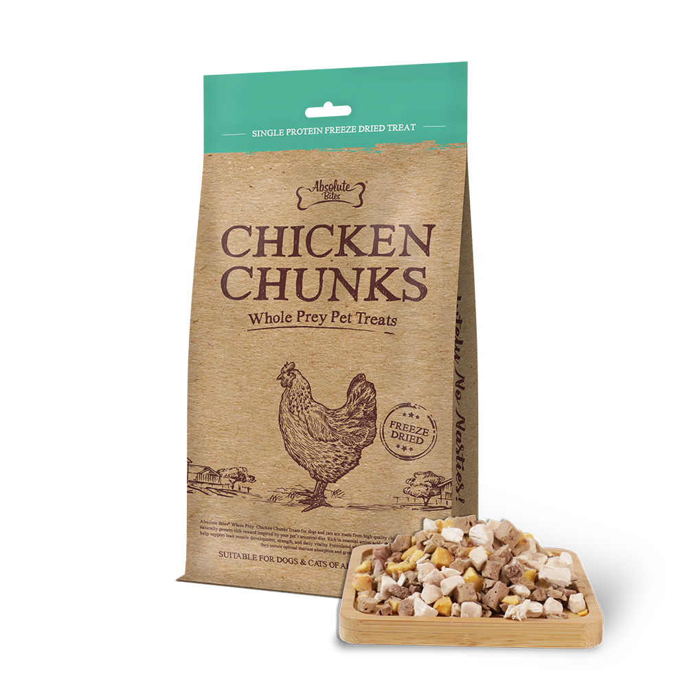 Absolute Bites Whole Prey Single Protein Chicken Chunks Grain-Free Freeze-Dried Cat & Dog Treats 80g
